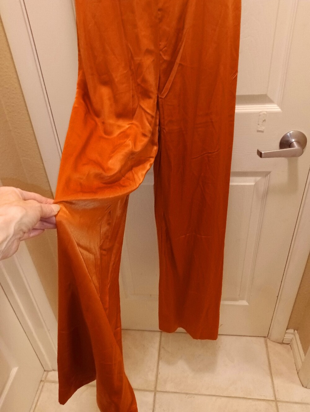 NWT WeWoreWhat Burnt Orange Wide-Leg Satin Jumpsuit with Spaghetti Straps - Picture 3 of 6